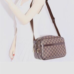 Louis Vuitton Damier Ebene Brown Checkered Crossbody Reporter Bag